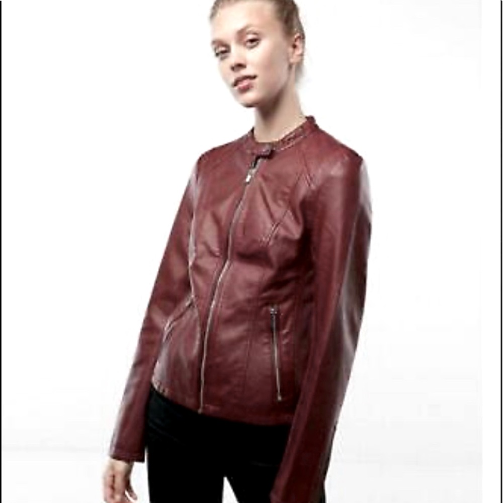 Express Double Peplum Vegan Leather Jacket
